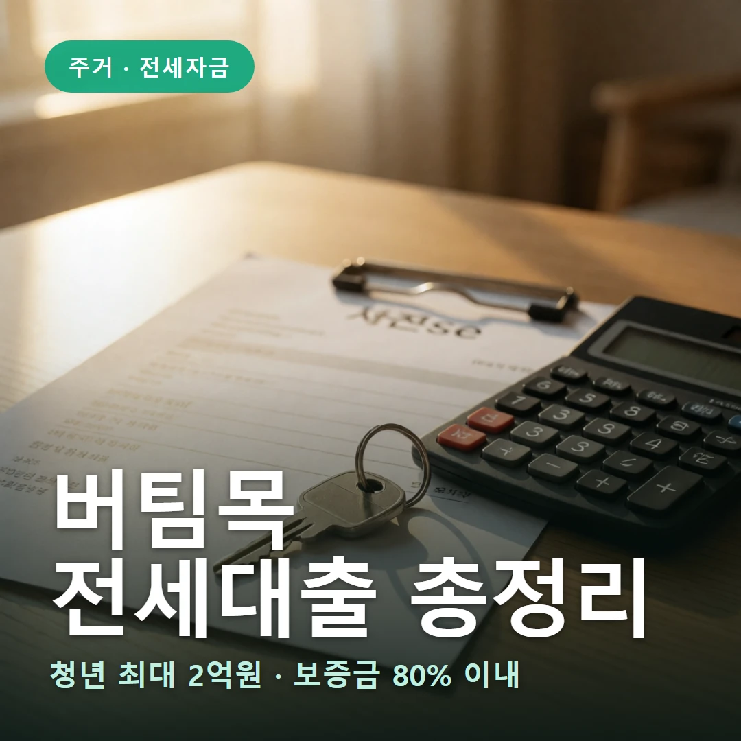 버팀목 전세대출 요약 표지 — 청년 최대 2억원 · 보증금 80% 이내
