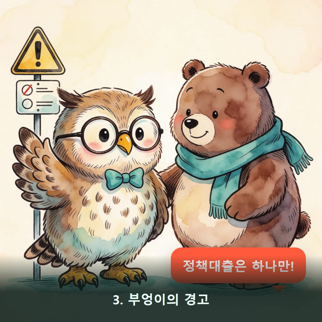웹툰 3컷 — 3. 부엉이의 경고 (정책대출은 하나만!)