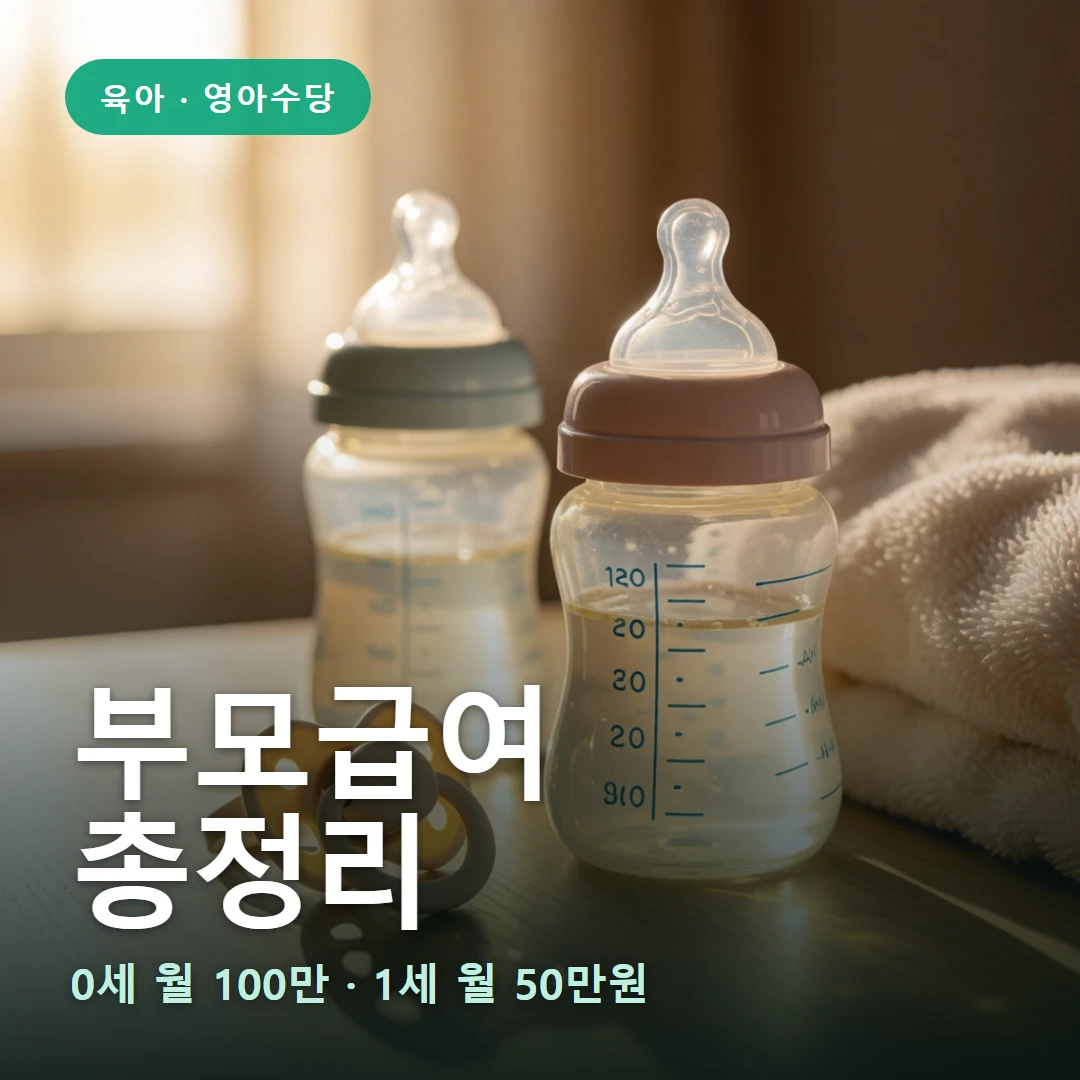 부모급여 요약 표지 — 0세 월 100만 · 1세 월 50만원