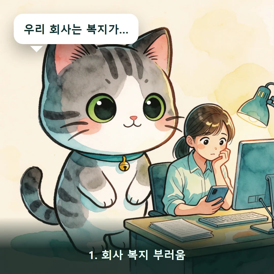 웹툰 1컷 — 1. 회사 복지 부러움 (우리 회사는 복지가…)