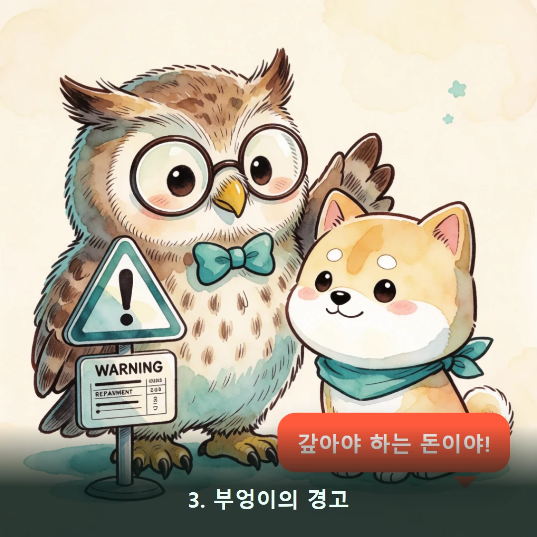 웹툰 3컷 — 3. 부엉이의 경고 (갚아야 하는 돈이야!)