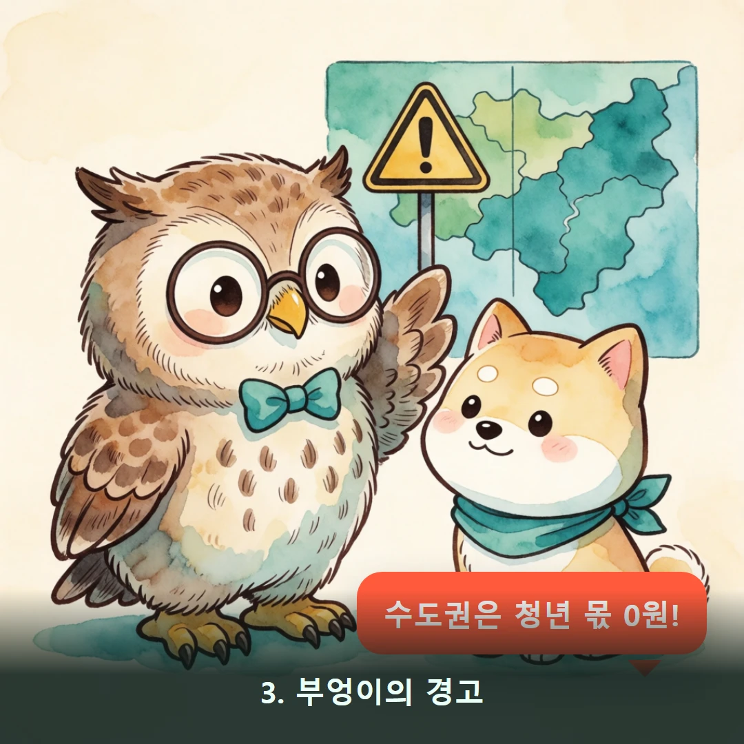 웹툰 3컷 — 3. 부엉이의 경고 (수도권은 청년 몫 0원!)