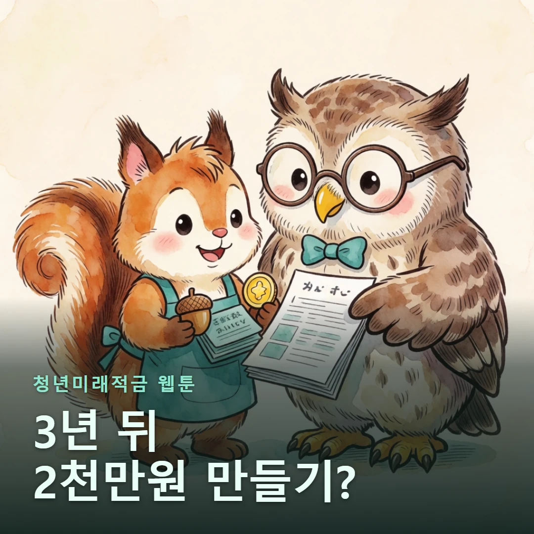 청년미래적금 웹툰 표지 — 3년 뒤 2천만원 만들기?