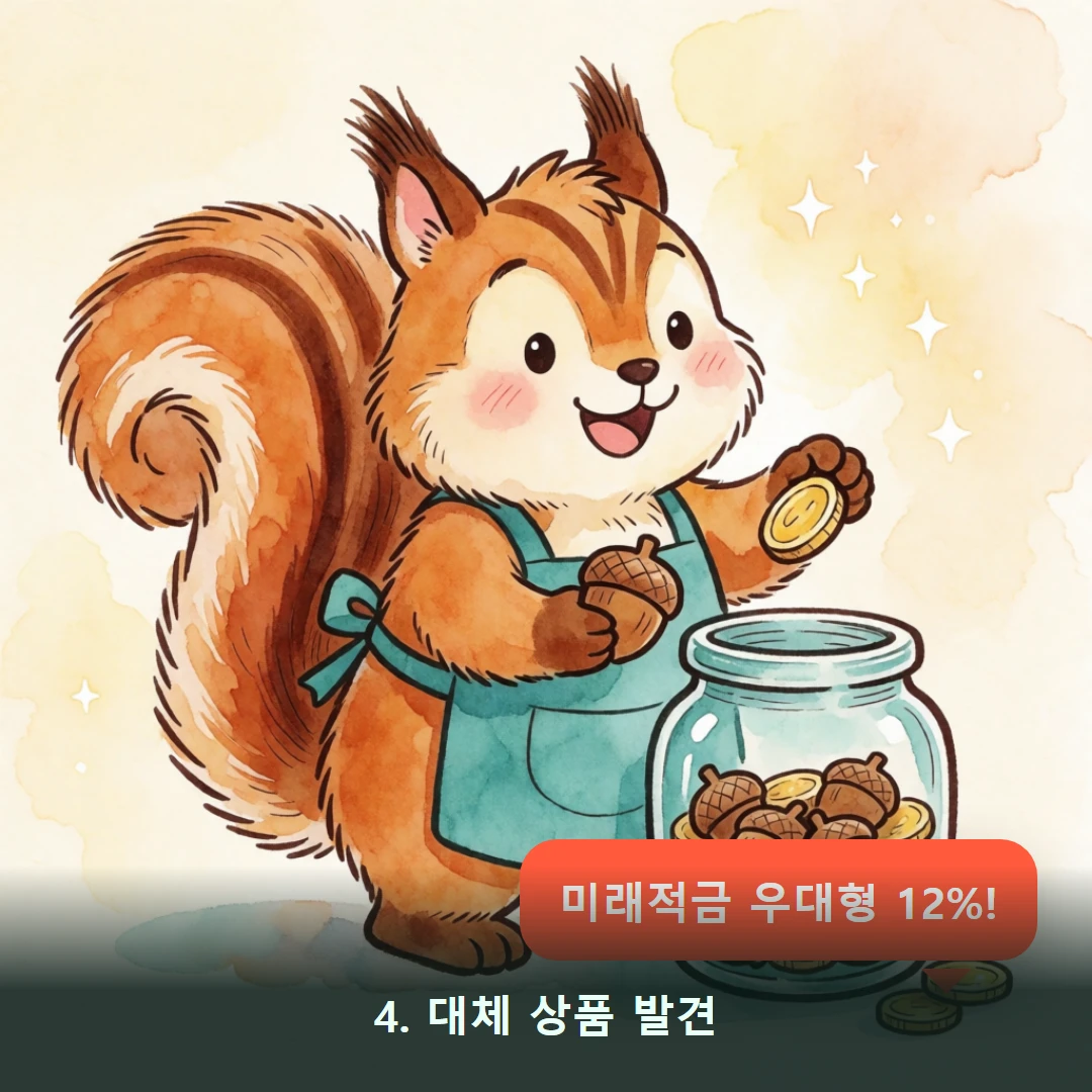 웹툰 4컷 — 4. 대체 상품 발견 (미래적금 우대형 12%!)