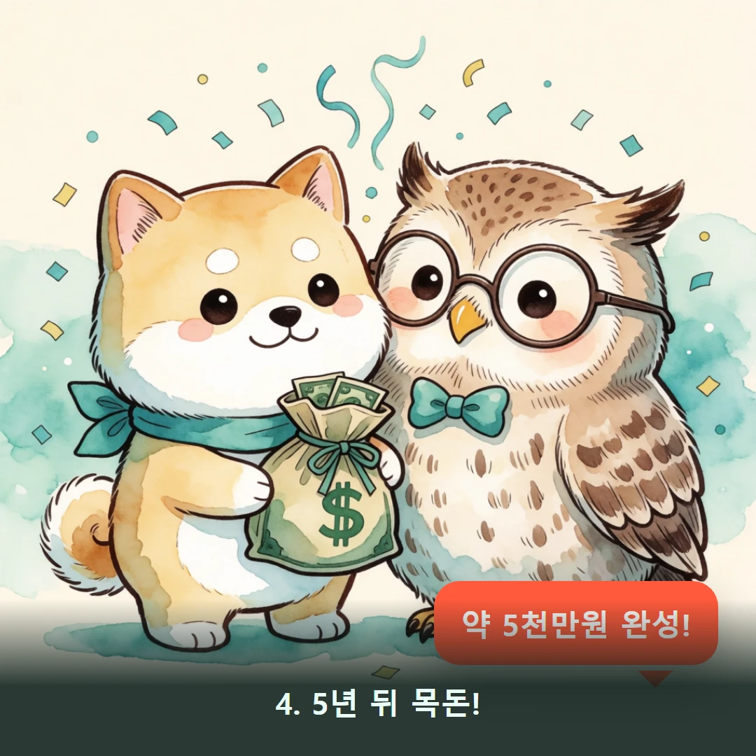 웹툰 4컷 — 4. 5년 뒤 목돈! (약 5천만원 완성!)