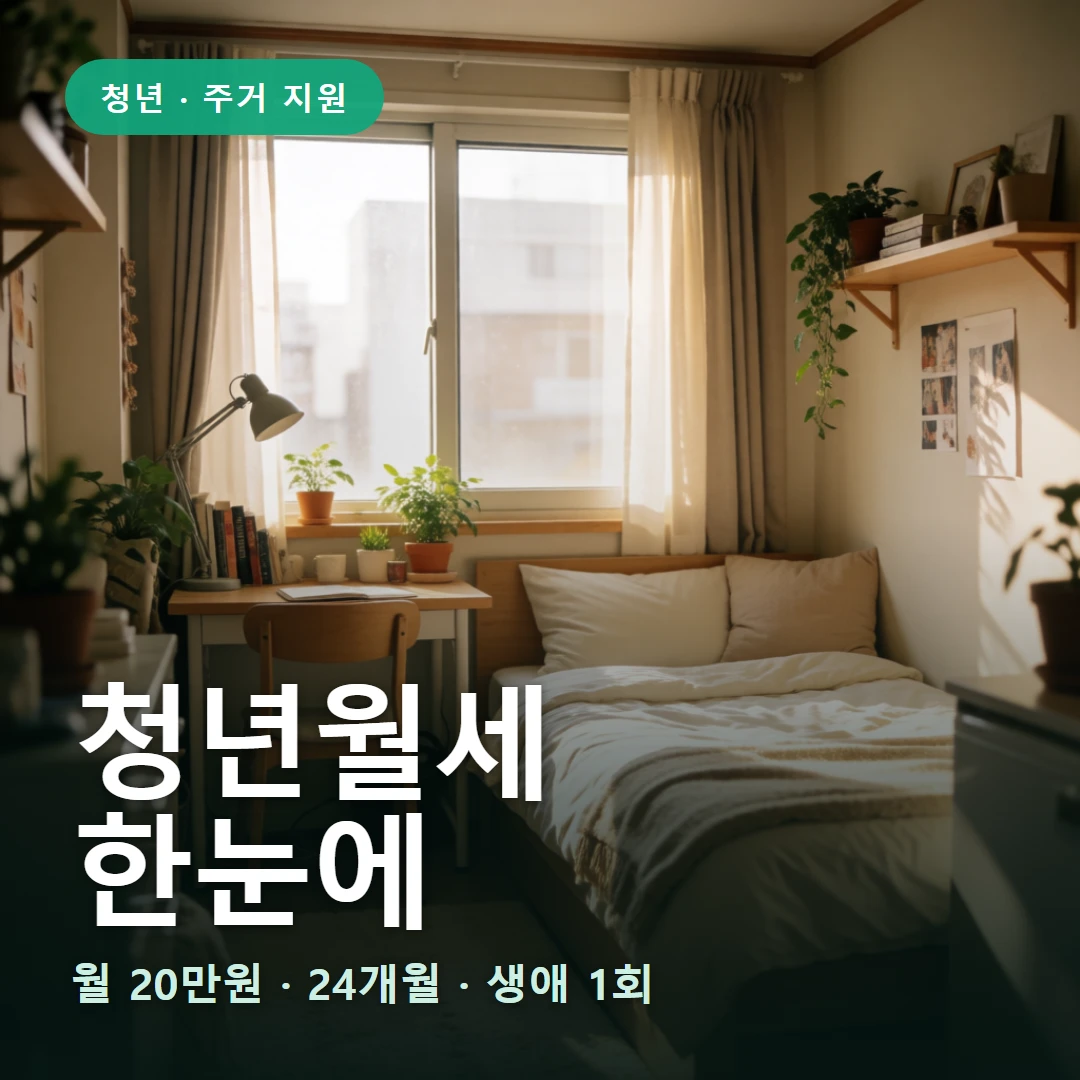 청년월세 요약 표지 — 월 20만원, 24개월, 생애 1회