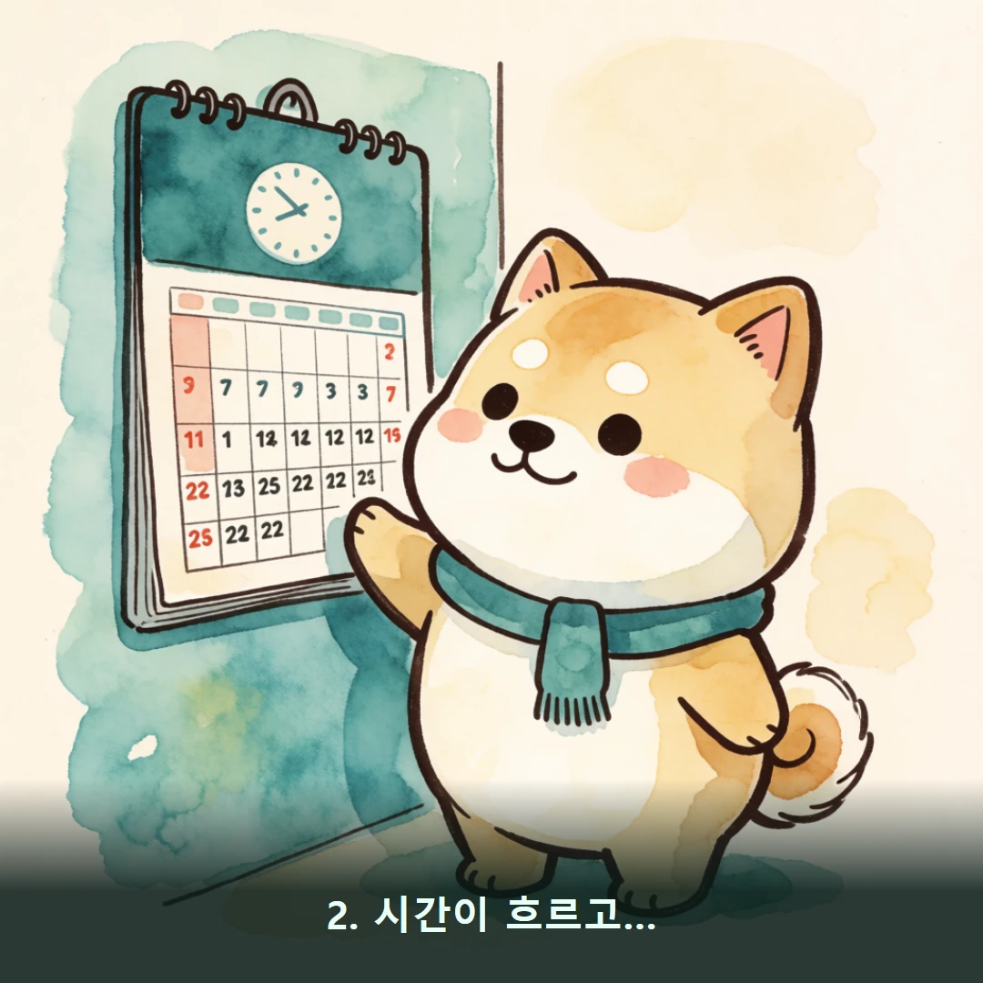 웹툰 2컷 — 달력이 3월에서 5월로 넘어가며 시간이 흐르는 장면