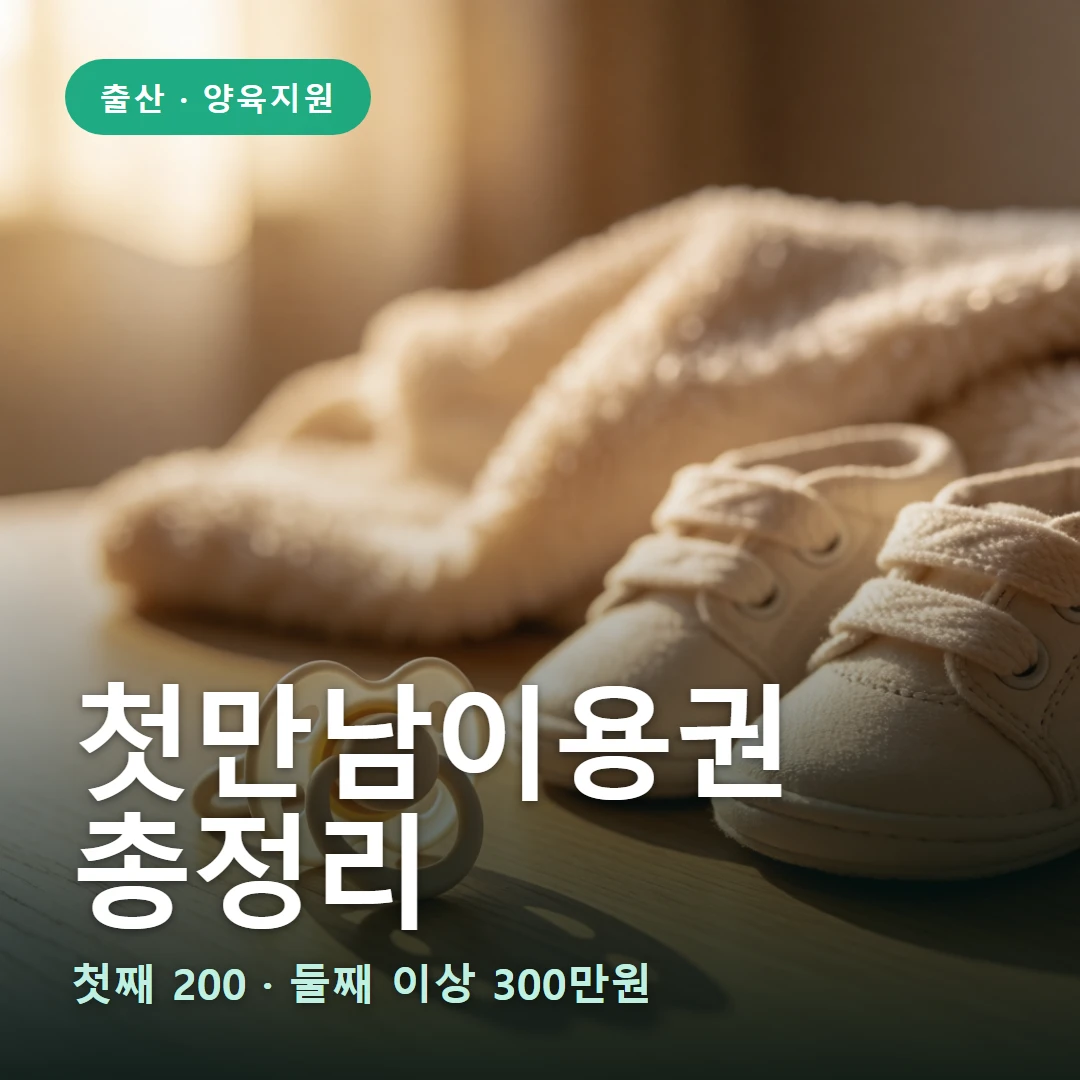 첫만남이용권 요약 표지 — 첫째 200 · 둘째 이상 300만원