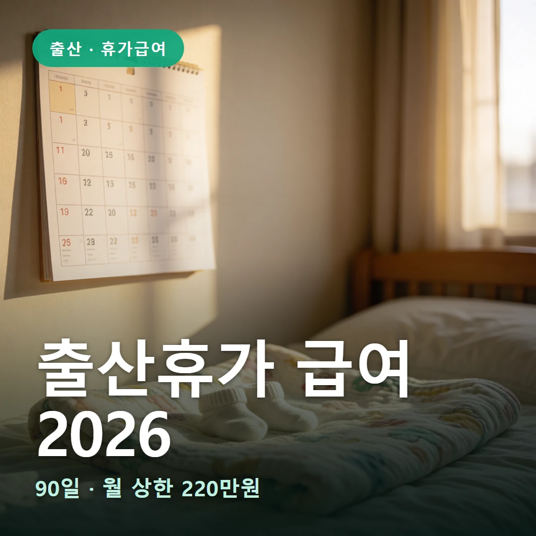 출산전후휴가급여 요약 표지 — 90일 · 월 상한 220만원