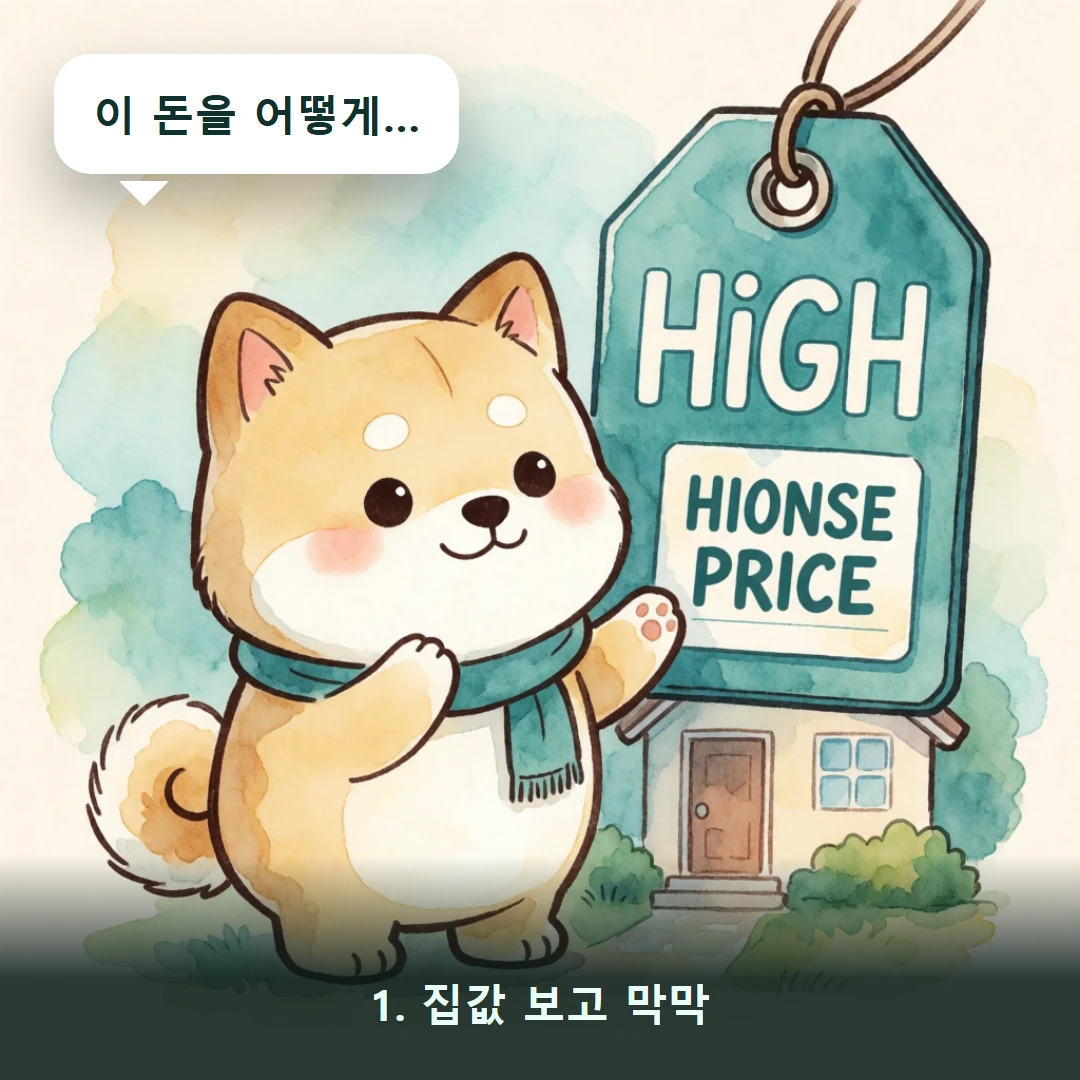웹툰 1컷 — 1. 집값 보고 막막 (이 돈을 어떻게…)