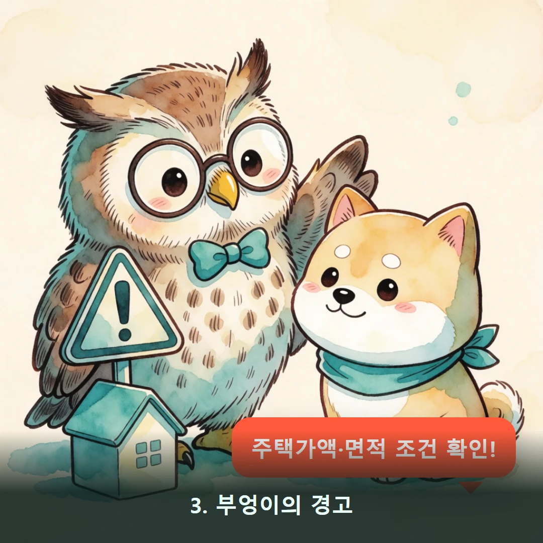 웹툰 3컷 — 3. 부엉이의 경고 (주택가액·면적 조건 확인!)