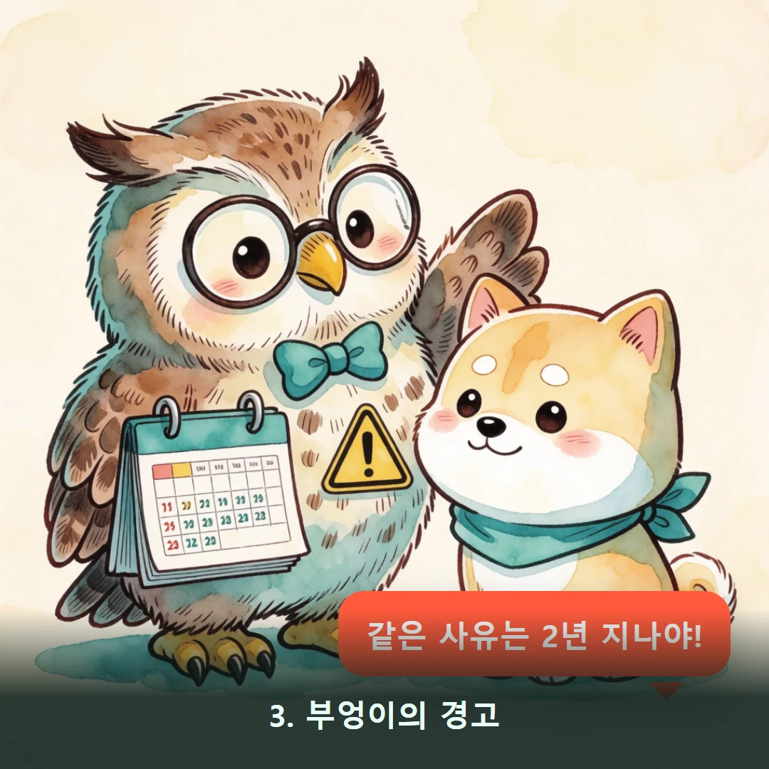 웹툰 3컷 — 3. 부엉이의 경고 (같은 사유는 2년 지나야!)