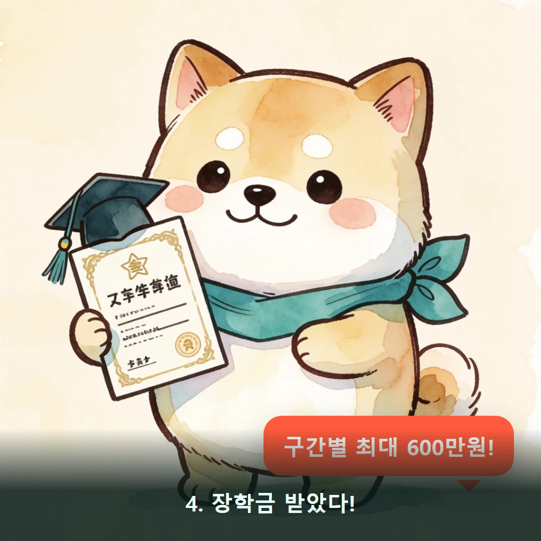 웹툰 4컷 — 4. 장학금 받았다! (구간별 최대 600만원!)