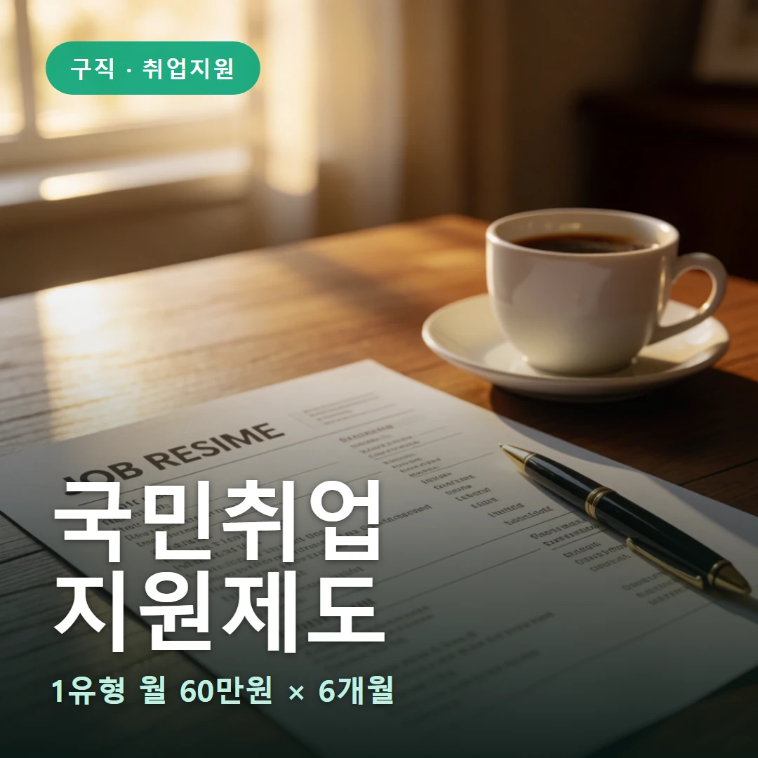 국민취업지원제도 요약 표지 — 1유형 월 60만원 × 6개월