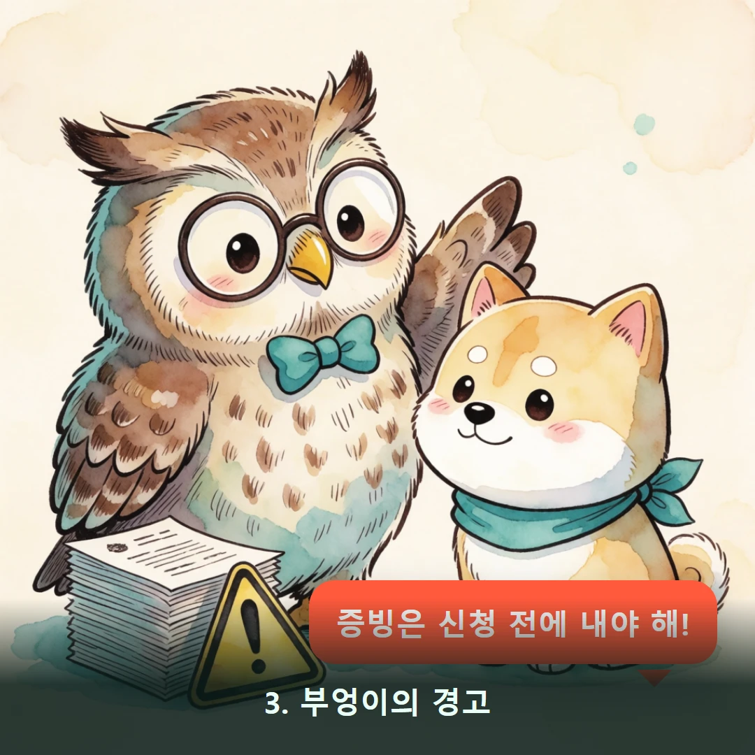 웹툰 3컷 — 3. 부엉이의 경고 (증빙은 신청 전에 내야 해!)