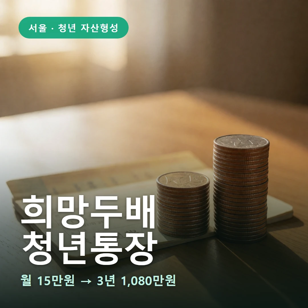 희망두배 청년통장 요약 표지 — 월 15만원 → 3년 1,080만원