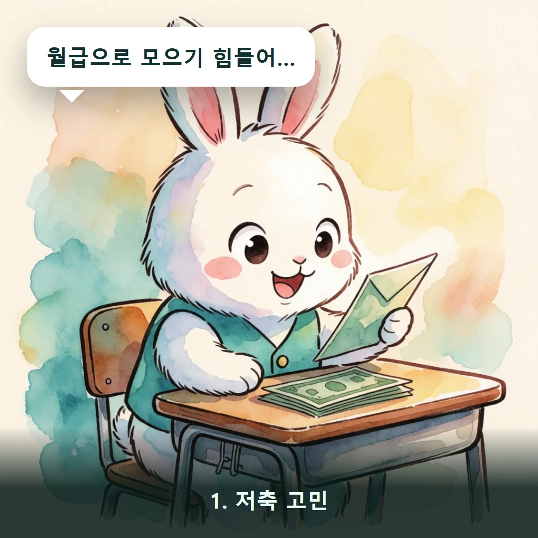 웹툰 1컷 — 1. 저축 고민 (월급으로 모으기 힘들어…)