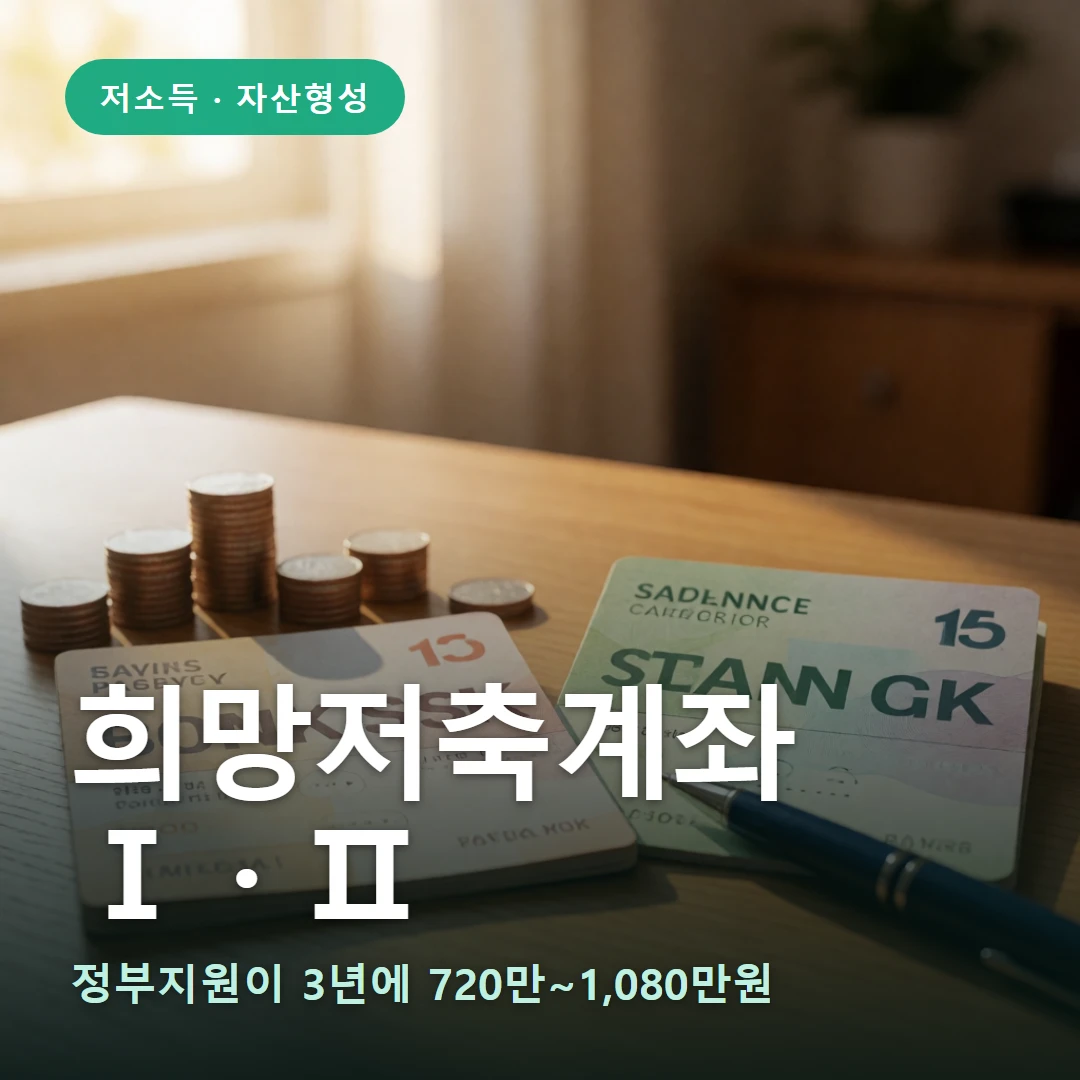 희망저축계좌 Ⅰ·Ⅱ 요약 표지 — 정부지원이 3년에 720만~1,080만원