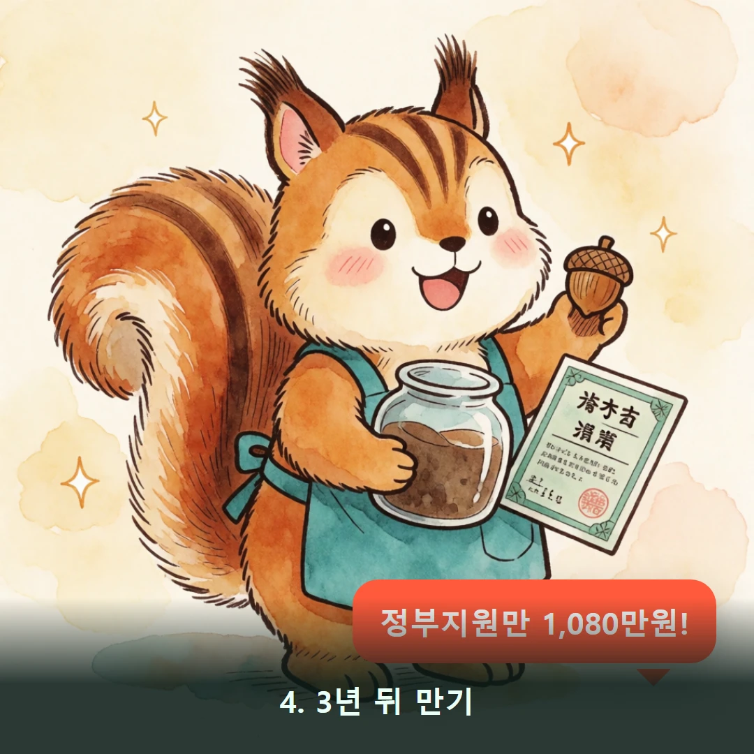웹툰 4컷 — 4. 3년 뒤 만기 (정부지원만 1,080만원!)