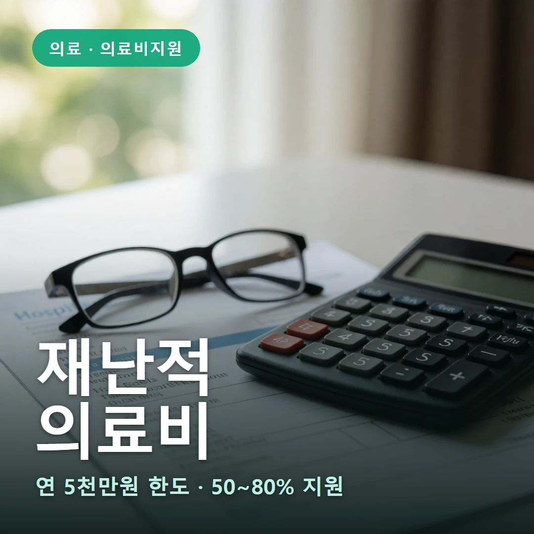 재난적의료비 요약 표지 — 연 5천만원 한도 · 50~80% 지원