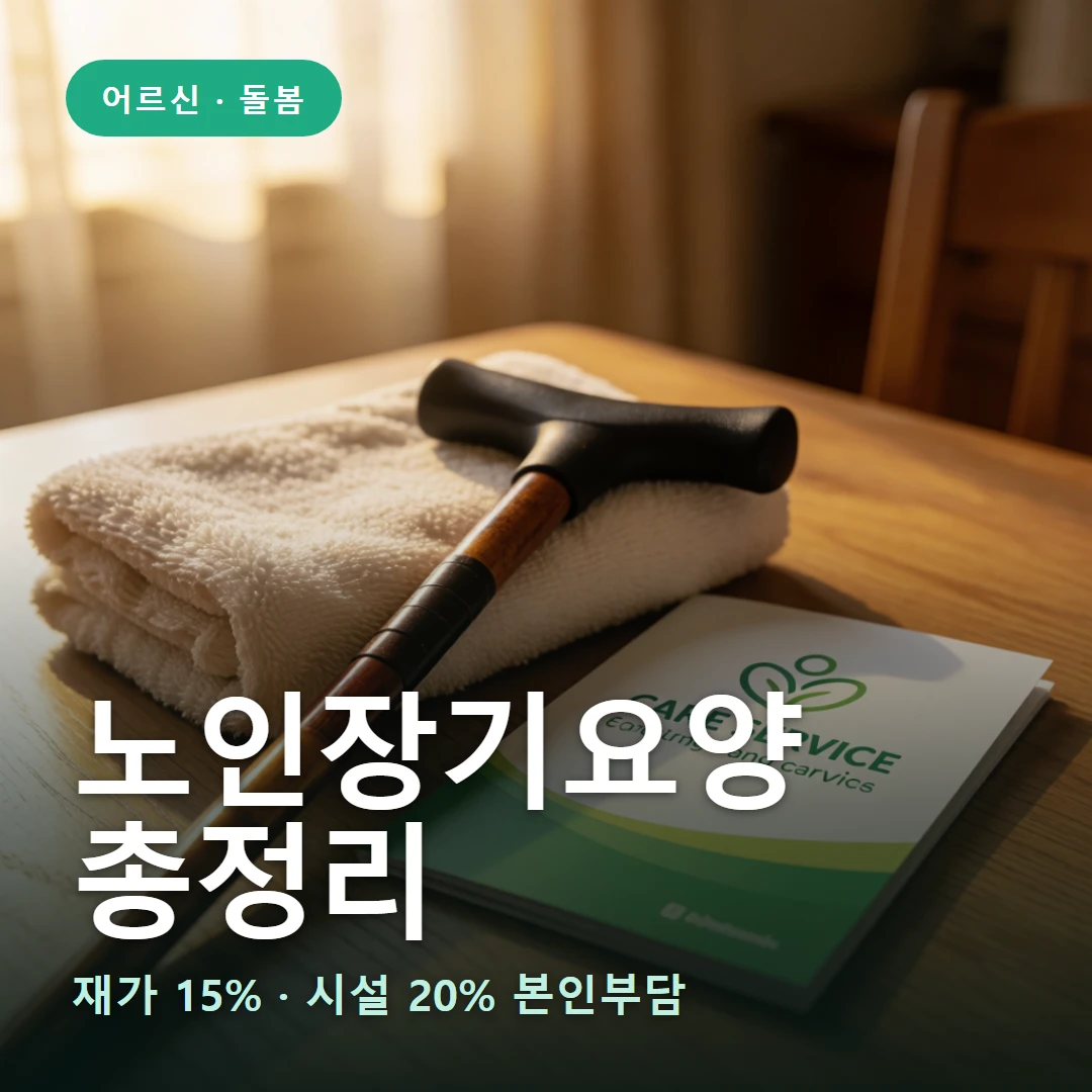 노인장기요양 요약 표지 — 재가 15% · 시설 20% 본인부담