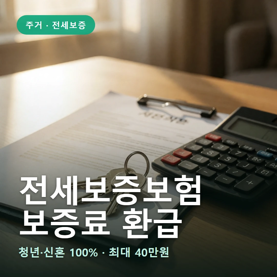 전세보증보험 보증료 지원 요약 표지 — 청년·신혼 100% · 최대 40만원