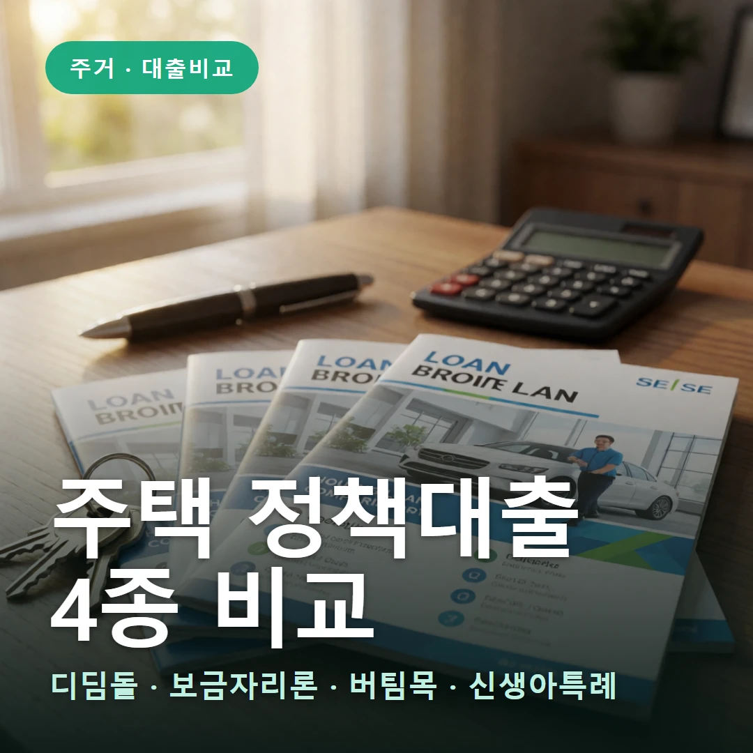 주택 정책대출 비교 요약 표지 — 디딤돌 · 보금자리론 · 버팀목 · 신생아특례