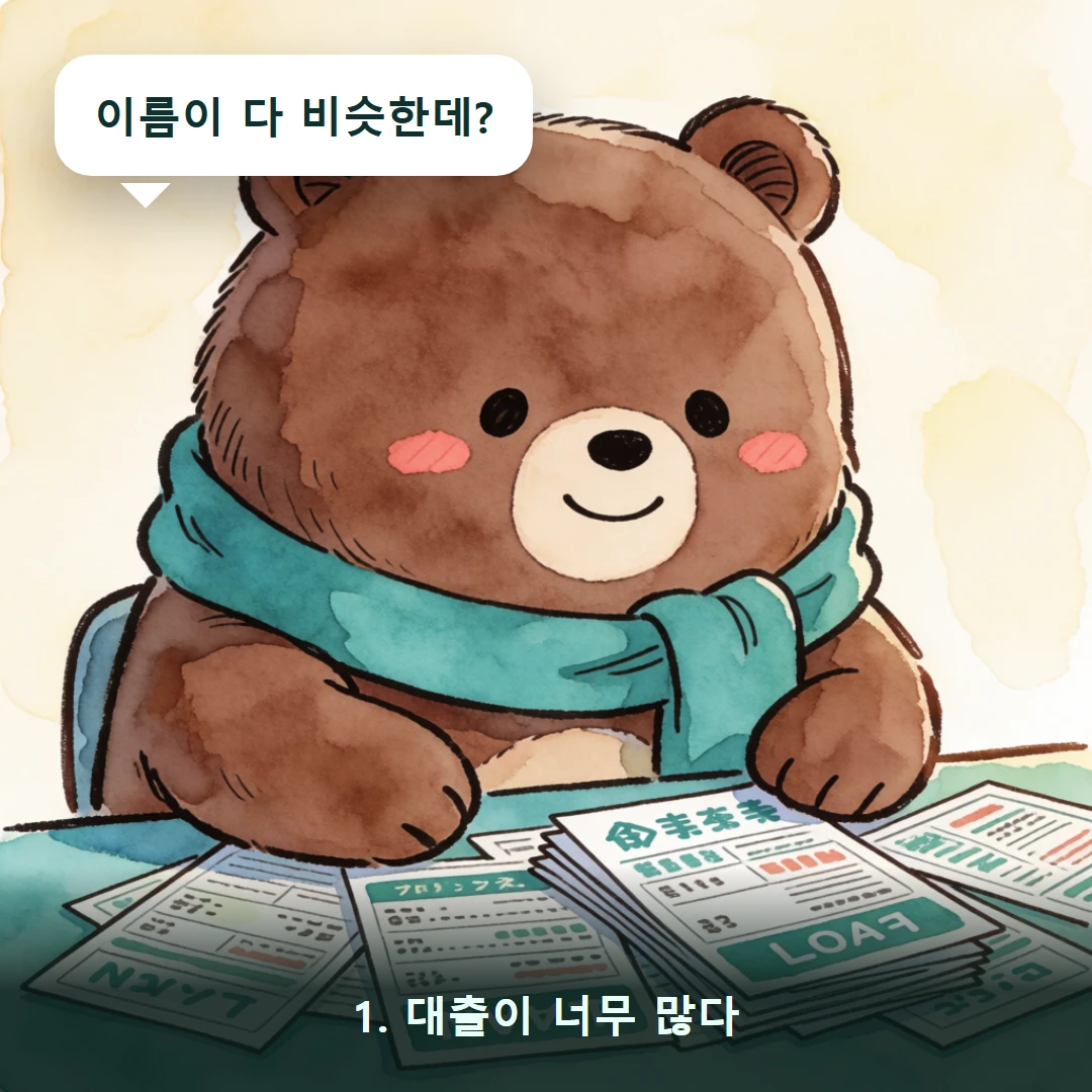 웹툰 1컷 — 1. 대출이 너무 많다 (이름이 다 비슷한데?)