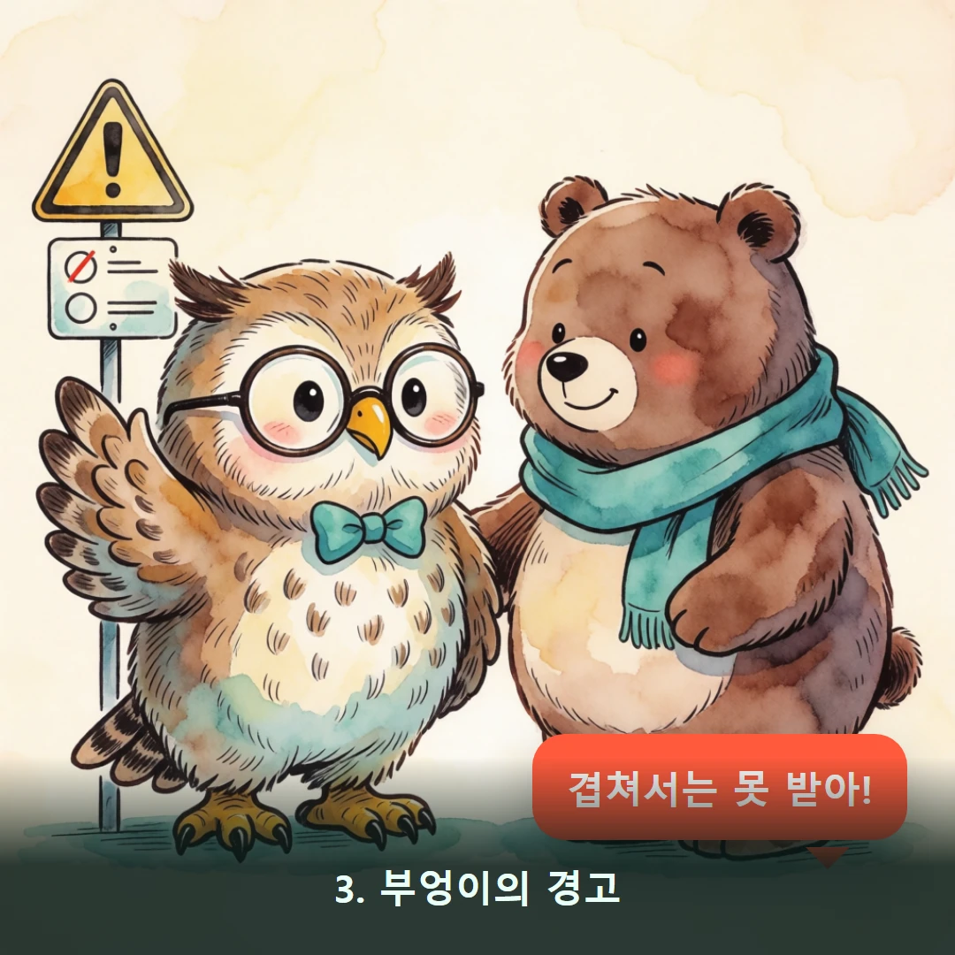 웹툰 3컷 — 3. 부엉이의 경고 (겹쳐서는 못 받아!)