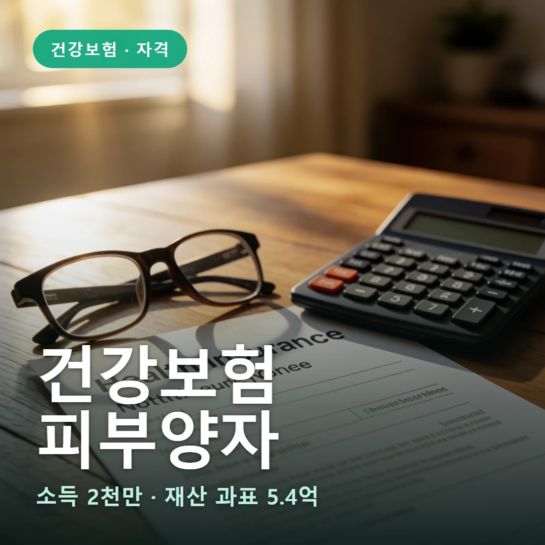 건강보험 피부양자 요약 표지 — 소득 2천만 · 재산 과표 5.4억