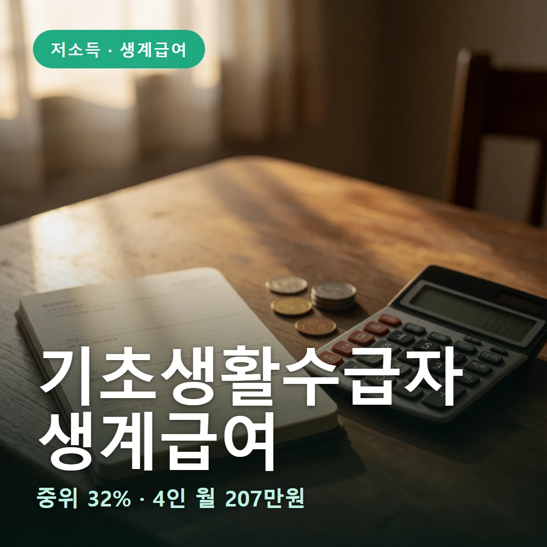 생계급여 요약 표지 — 중위 32% · 4인 월 207만원