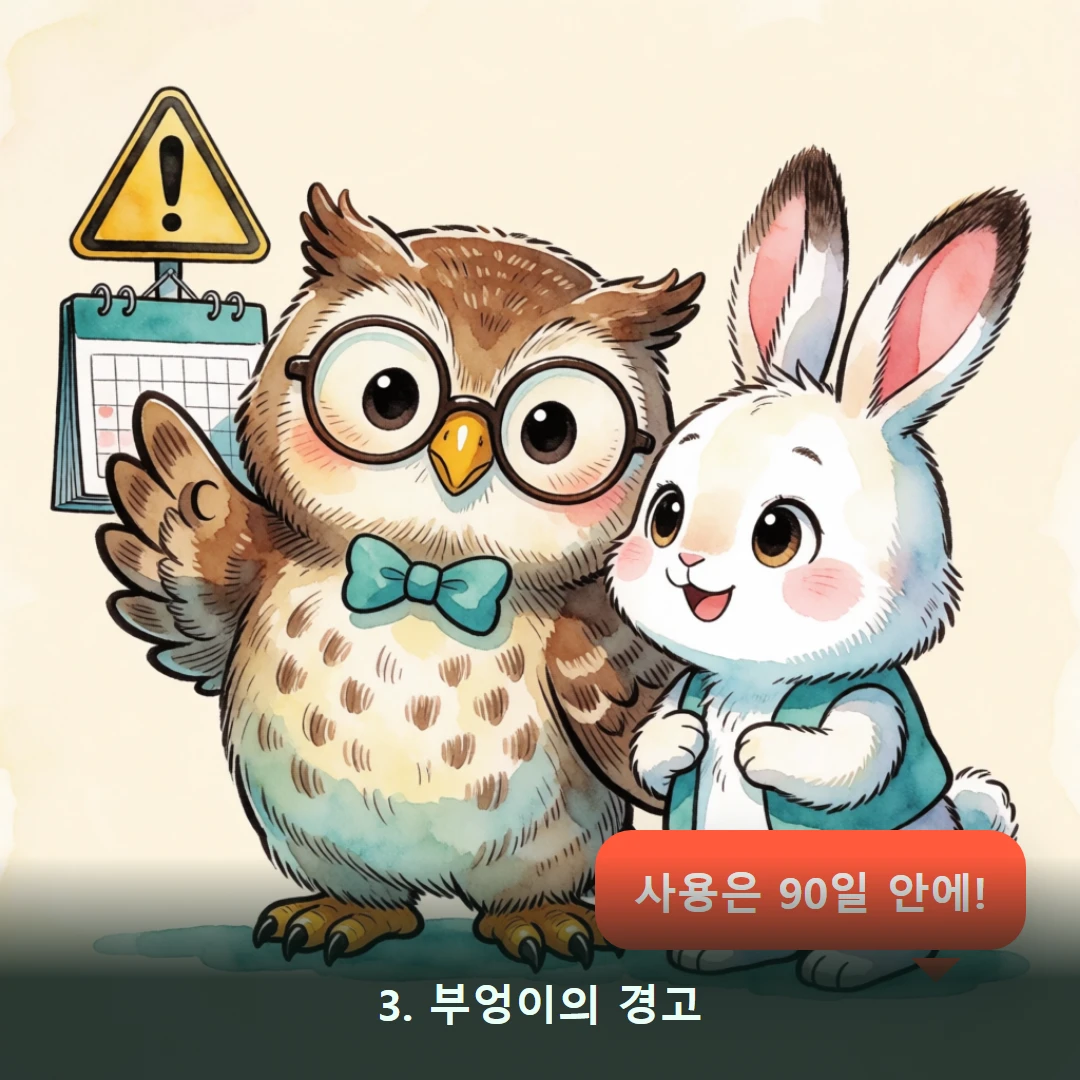 웹툰 3컷 — 3. 부엉이의 경고 (사용은 90일 안에!)