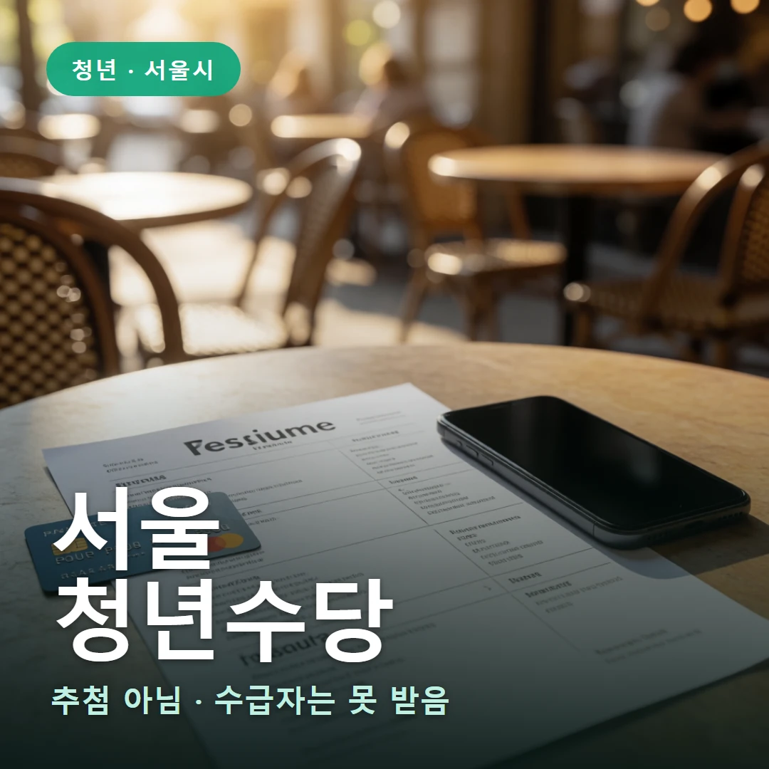 서울 청년수당 요약 표지 — 추첨 아님 · 수급자는 못 받음