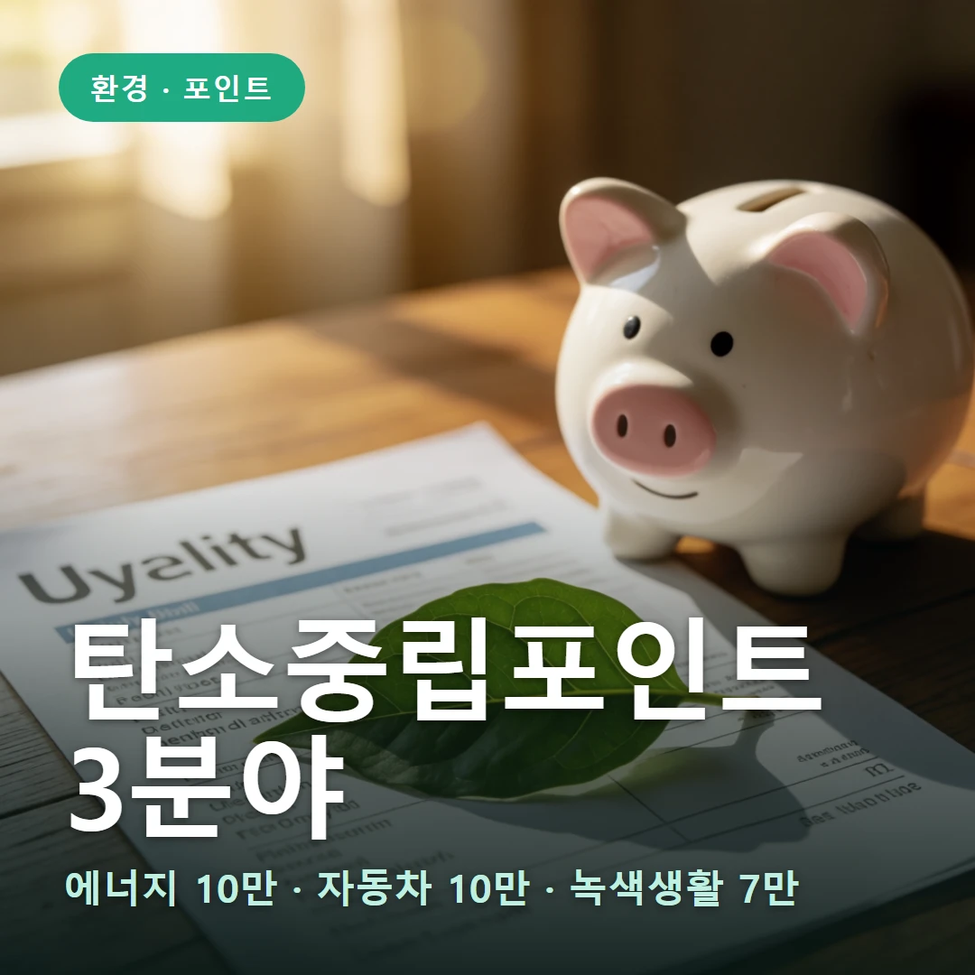 탄소중립포인트 요약 표지 — 에너지 10만 · 자동차 10만 · 녹색생활 7만