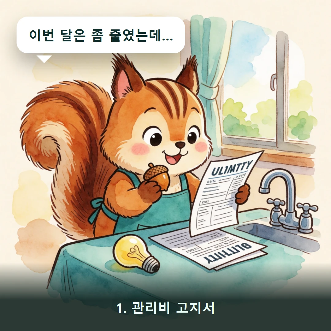 웹툰 1컷 — 1. 관리비 고지서 (이번 달은 좀 줄였는데…)
