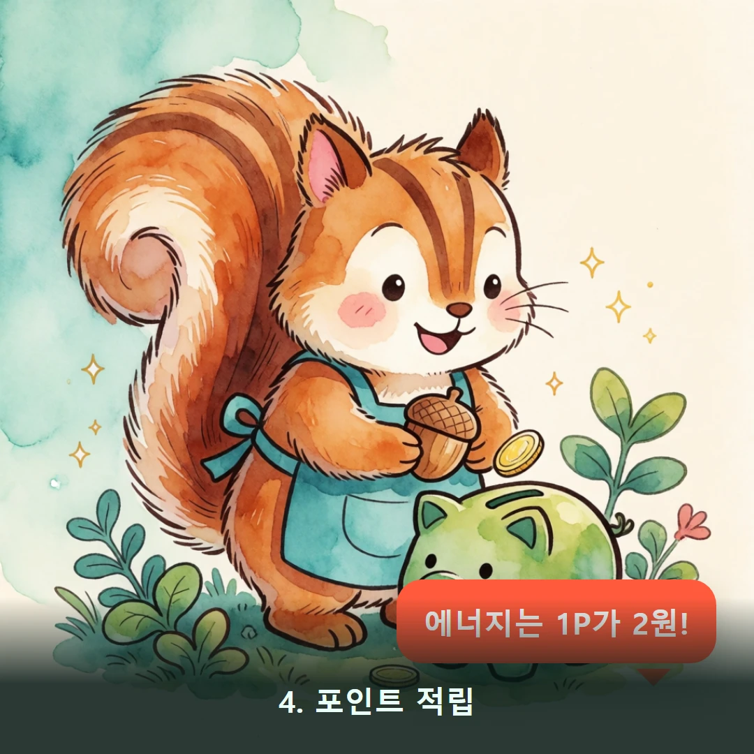 웹툰 4컷 — 4. 포인트 적립 (에너지는 1P가 2원!)