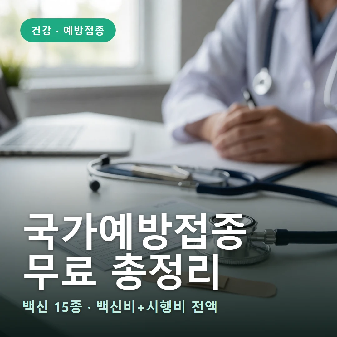 국가예방접종 요약 표지 — 백신 15종 · 백신비+시행비 전액