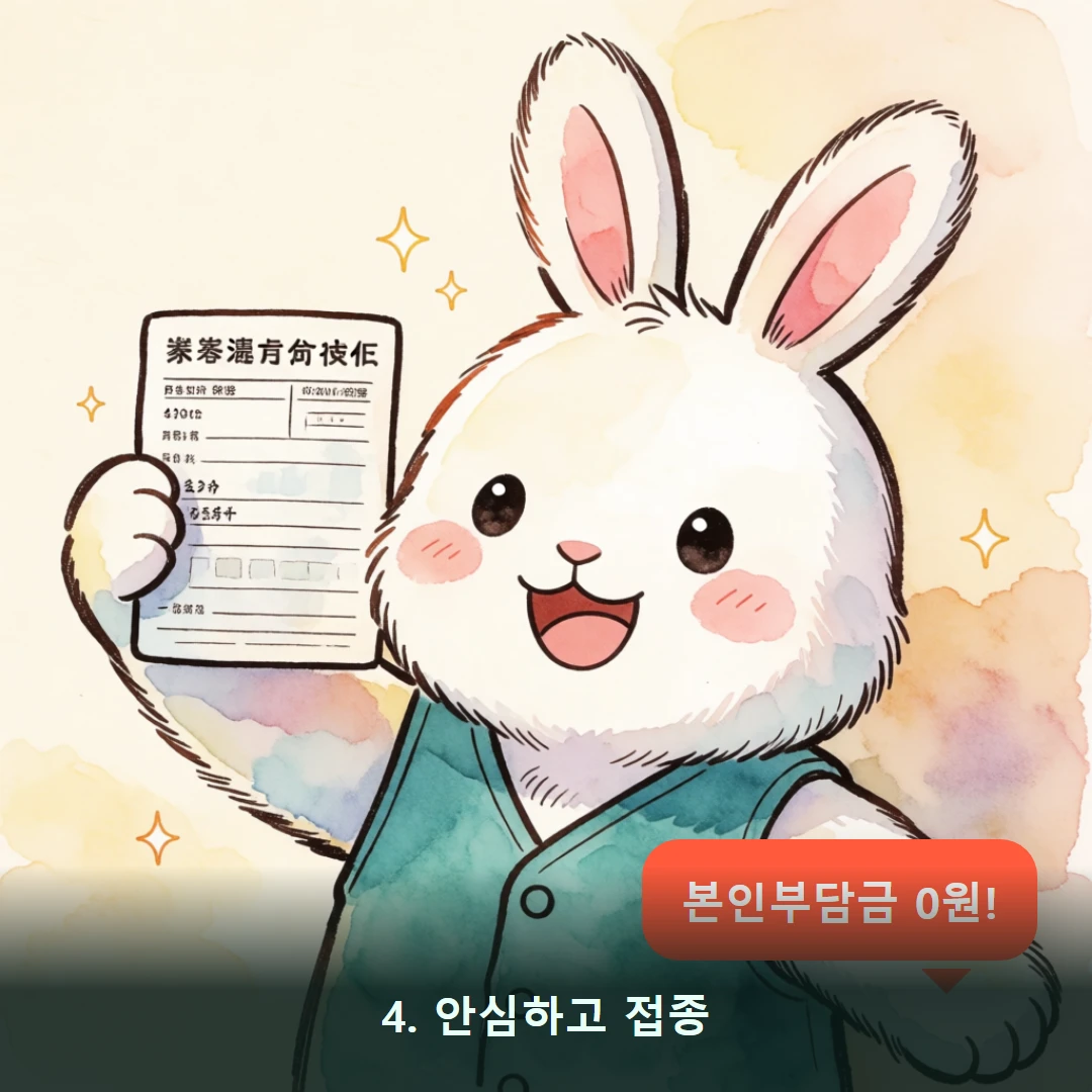 웹툰 4컷 — 4. 안심하고 접종 (본인부담금 0원!)