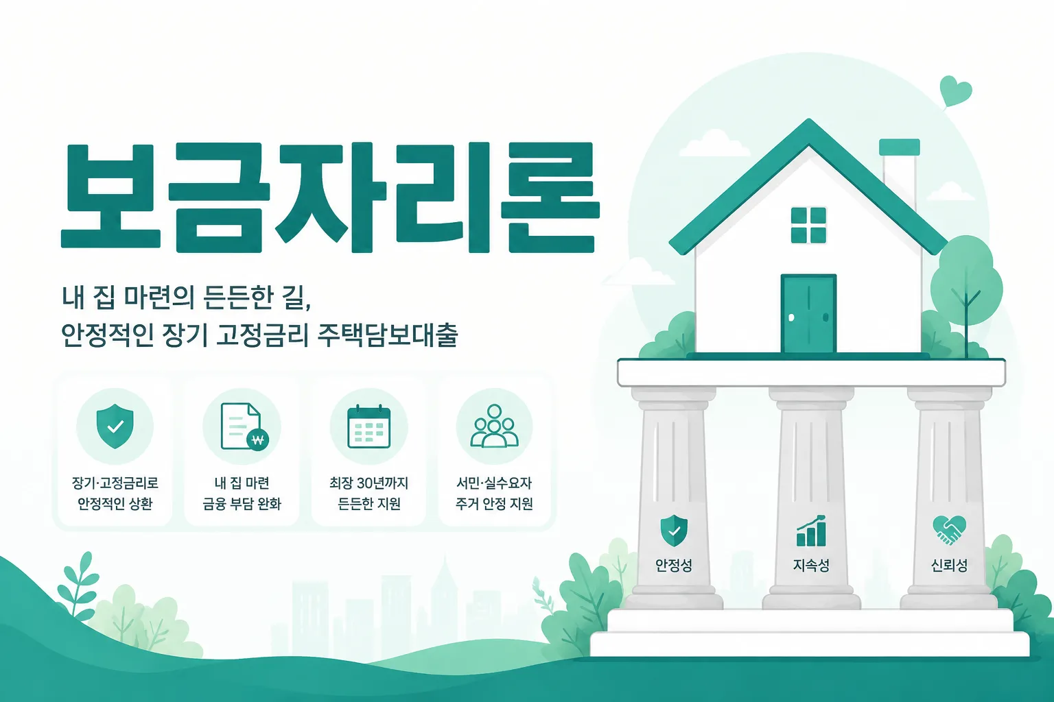 보금자리론 안내 일러스트 — 한도 3.6억~4.2억, 부부합산 소득 7천만~1억