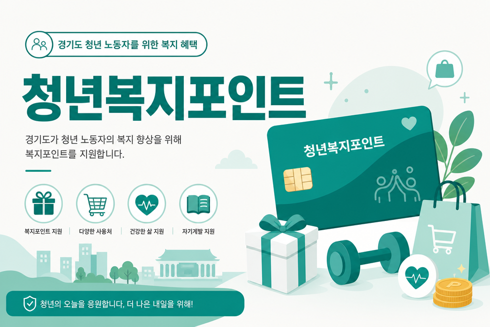 경기도 청년복지포인트 안내 일러스트 — 복지포인트 6개월 단위 60만원씩 · 연 최대 120만원
