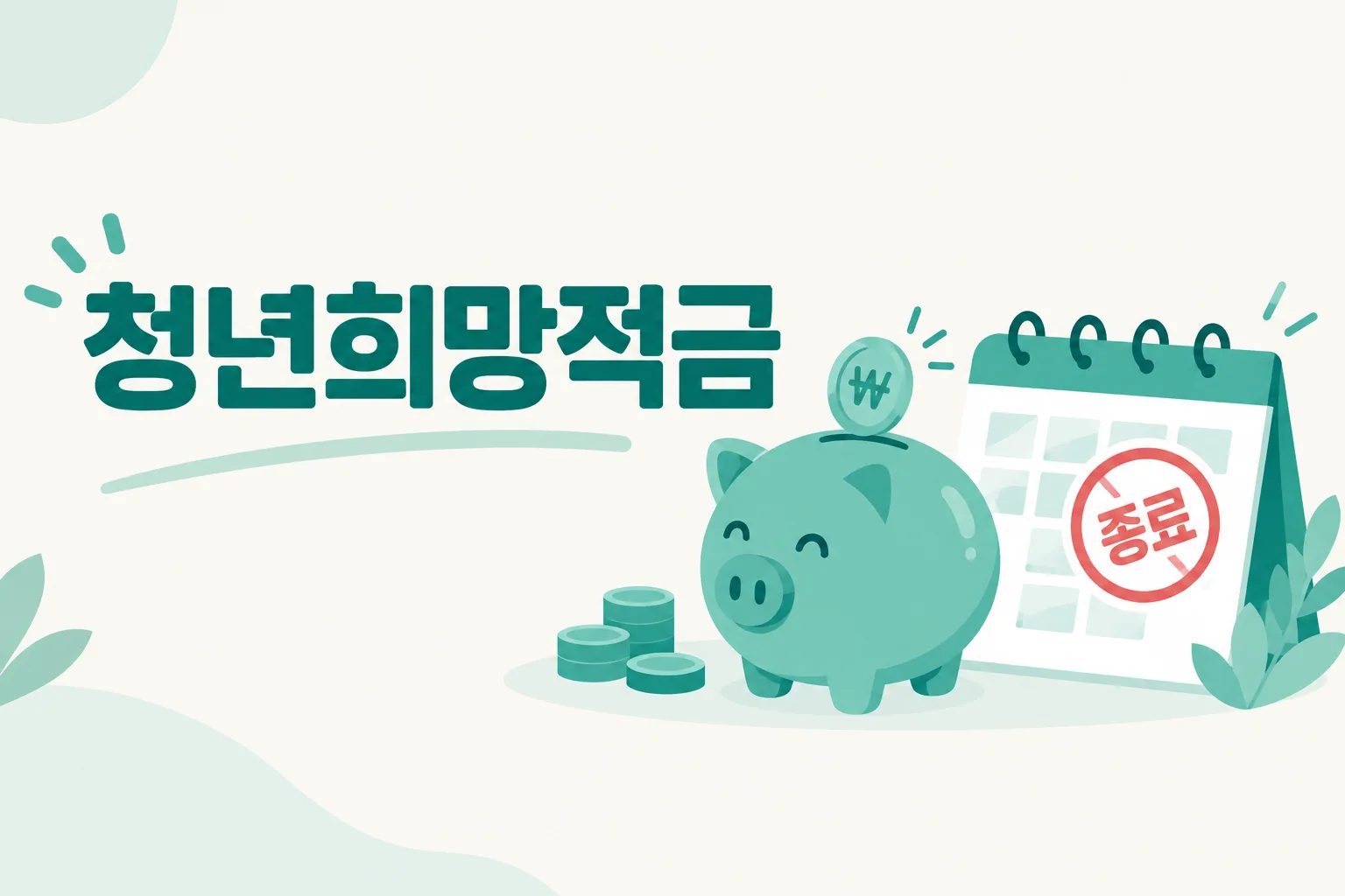 청년희망적금 안내 일러스트 — 신규 가입 불가 · 만기 2024년 완료 · 대체는 청년미래적금