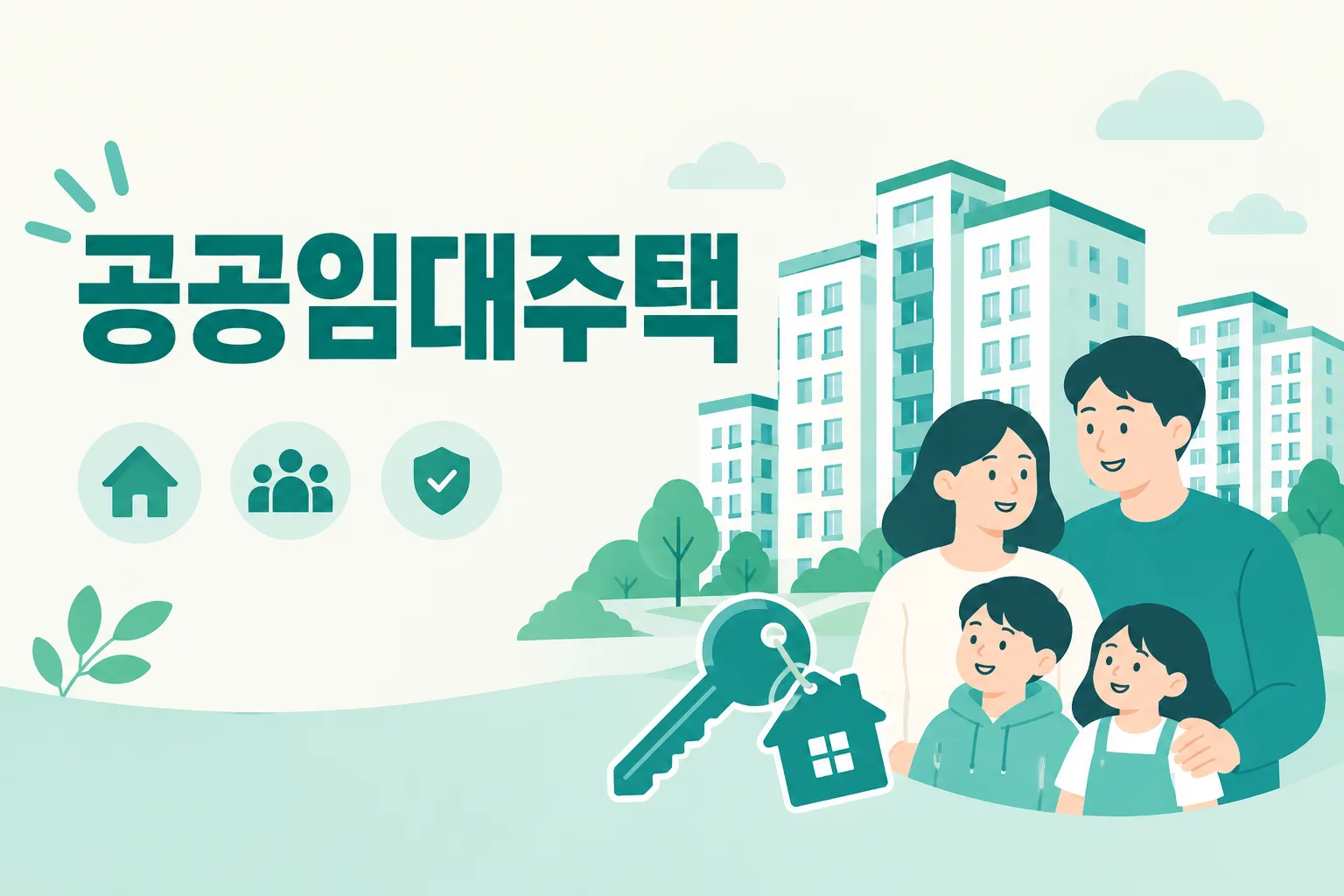 공공임대주택 안내 일러스트 — LH는 apply.lh.or.kr · SH·GH는 별도 시스템