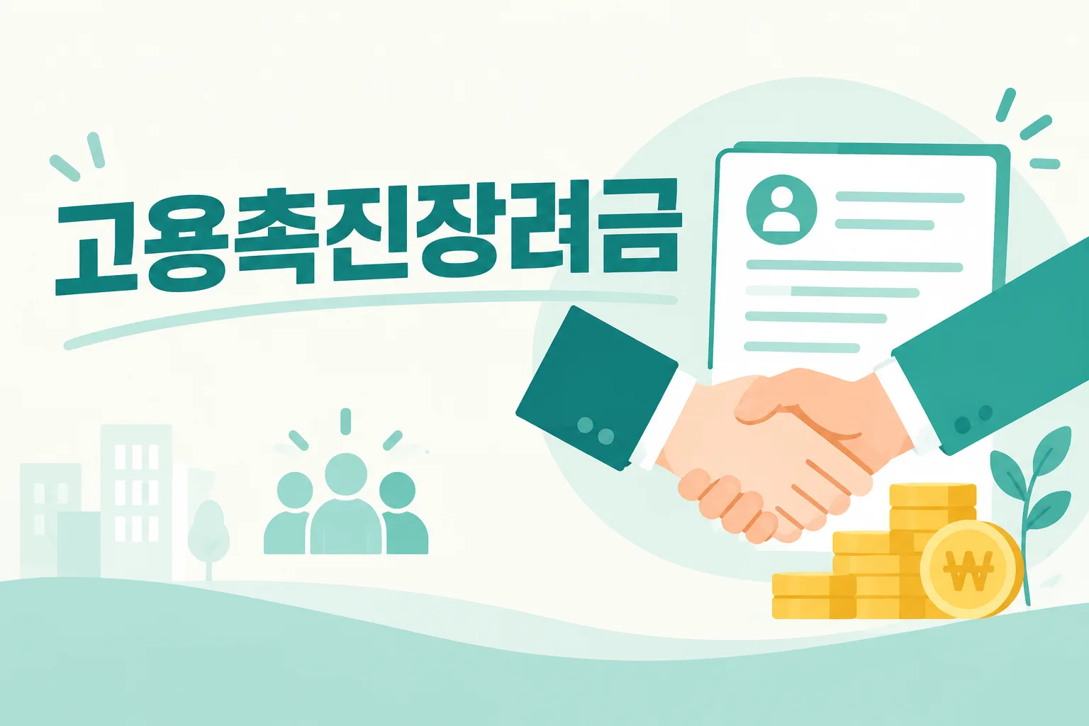 고용촉진장려금 안내 일러스트 — 1인당 월 30~60만원 · 우선지원대상기업 연 최대 720만원