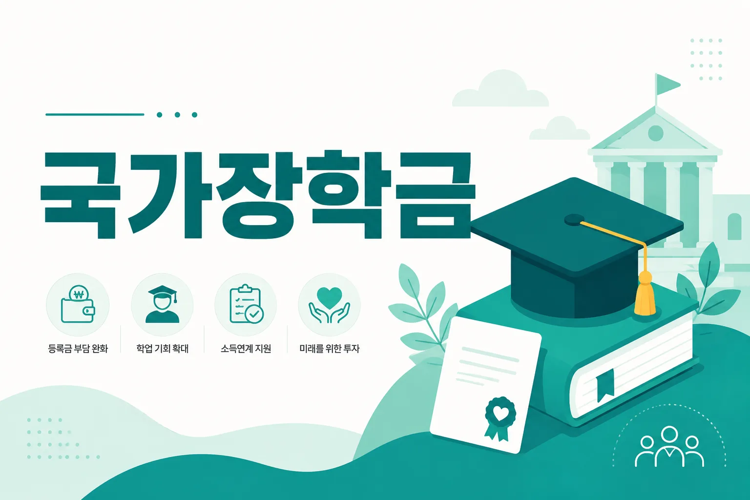 국가장학금 안내 일러스트 — 월 소득인정액으로 1~10구간 산정