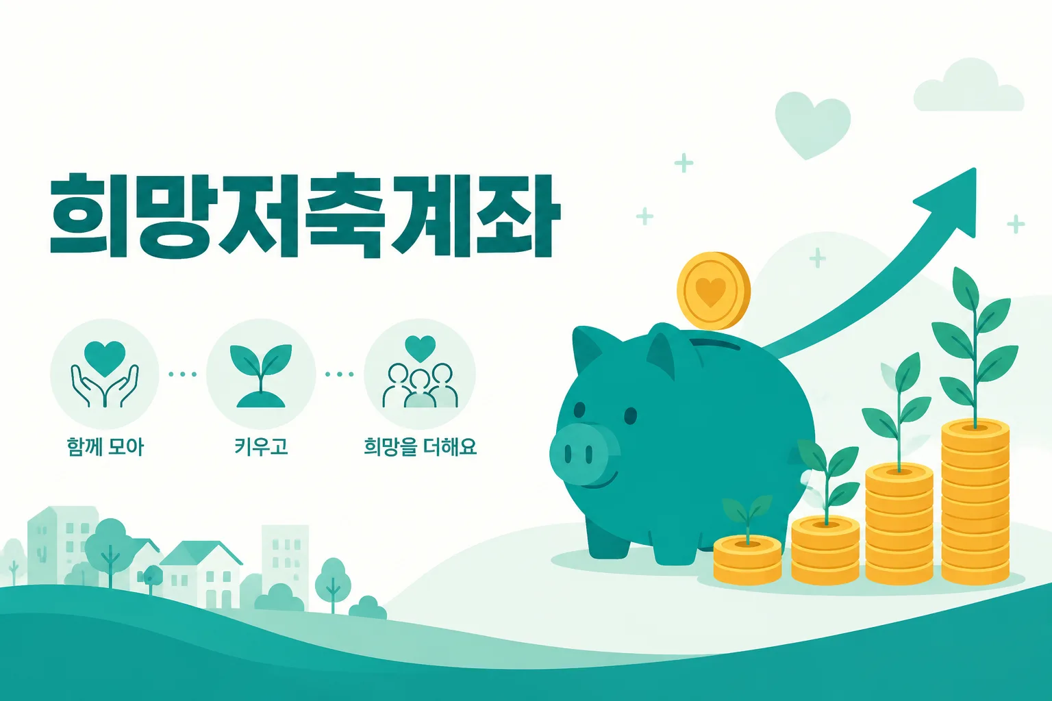 희망저축계좌 안내 일러스트 — 본인 월 10만 + 정부지원, 3년 만기 1,080만~1,440만원