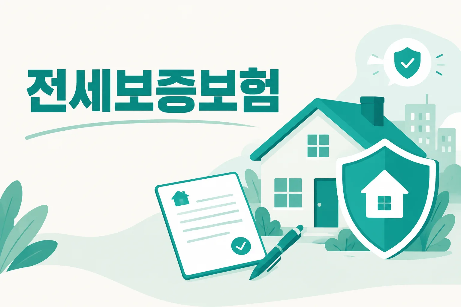 전세보증보험 안내 일러스트 — 보증료 청년·신혼 100% · 그 외 90% · 최대 40만원 환급