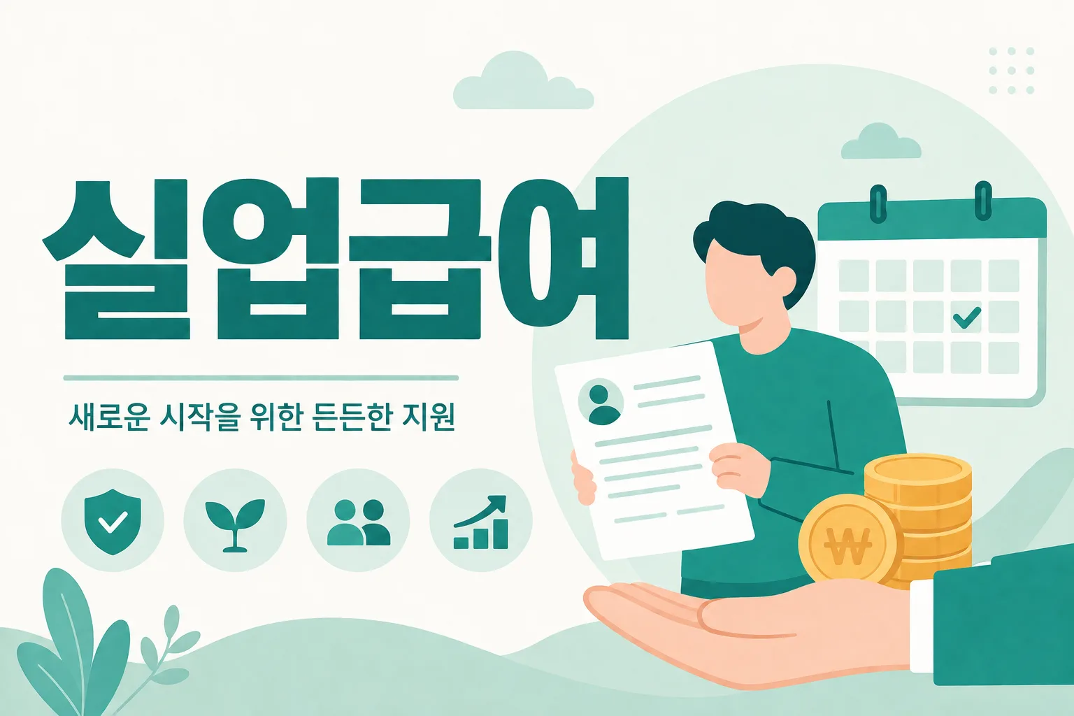 실업급여 안내 일러스트 — 별표2의 정당한 사유에 해당하면 자진퇴사도 수급 가능