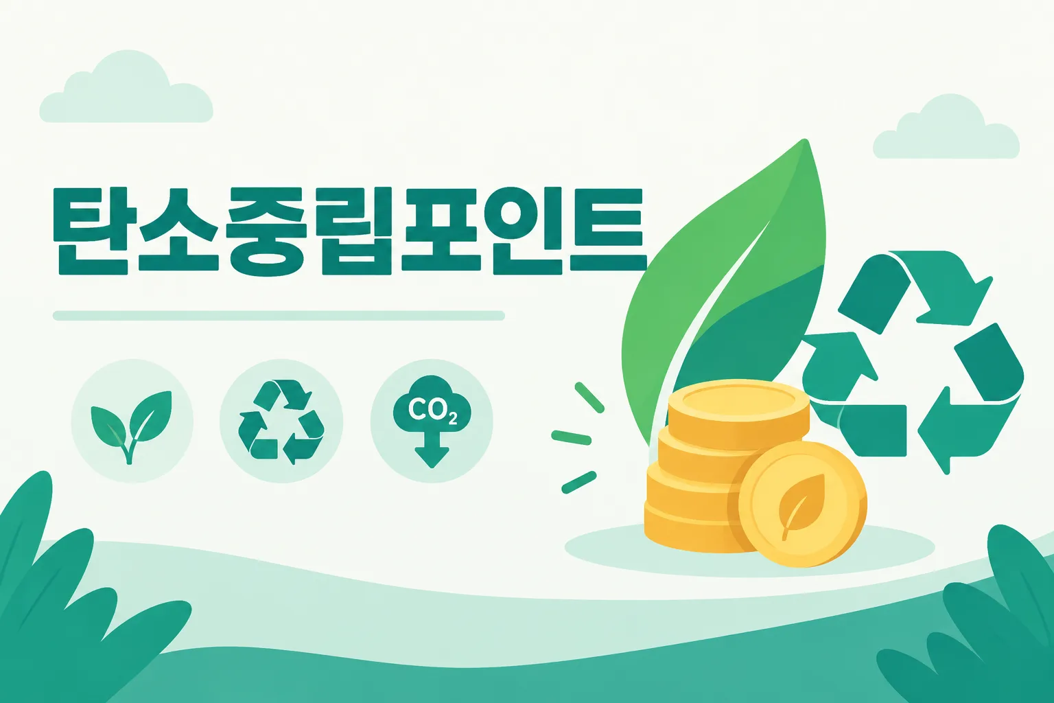 탄소중립포인트 안내 일러스트 — 에너지 연 10만원 · 자동차 연 10만원 · 녹색생활 연 7만원